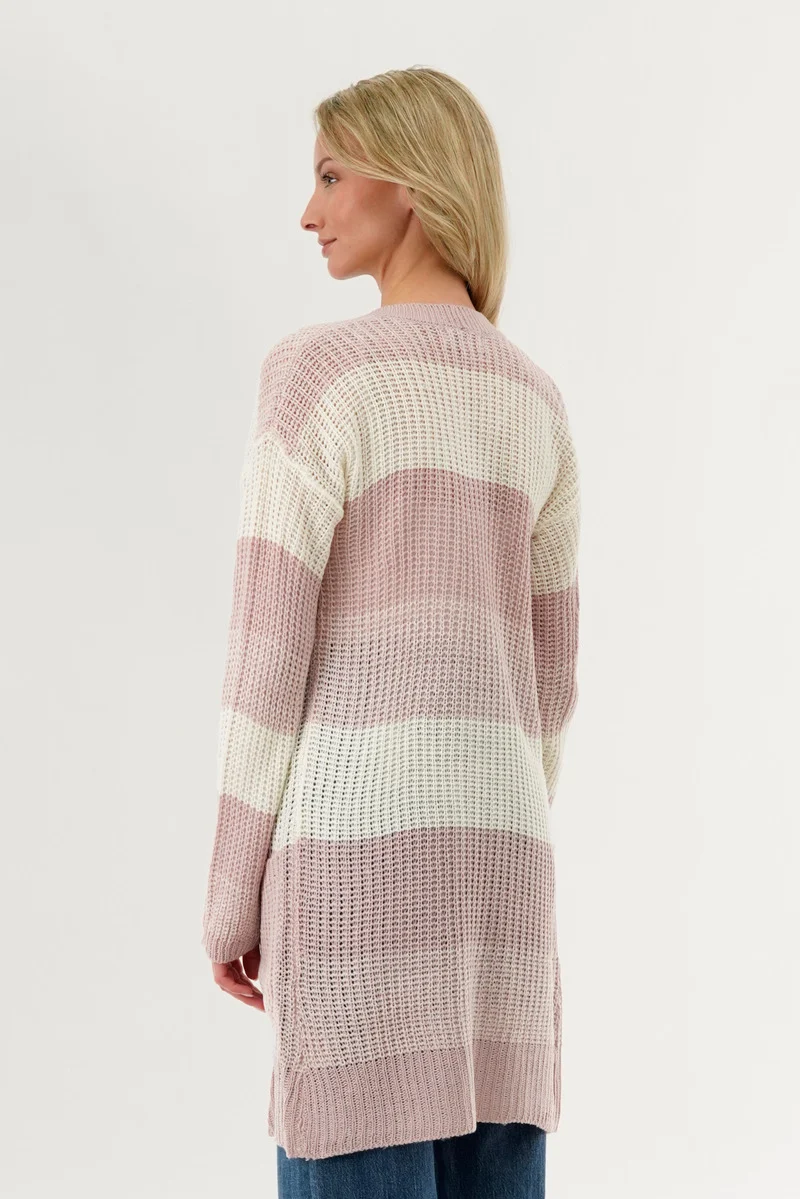 Striped Knit Cardigan - Pink - Image 3