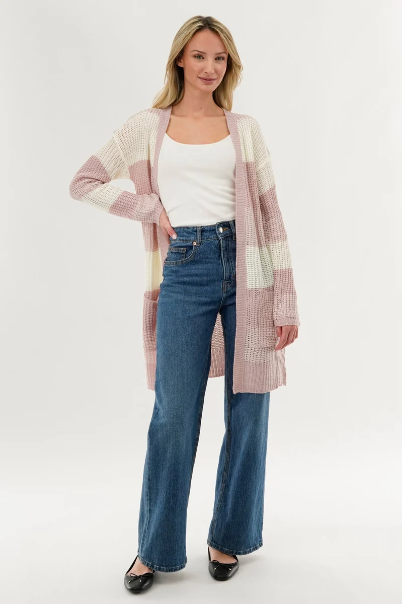 Striped Knit Cardigan - Pink - Image 5