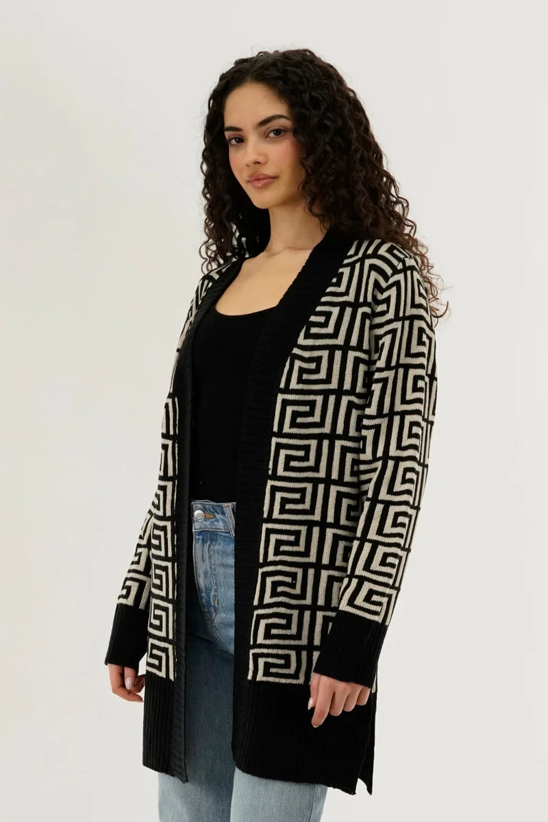 Long Printed Open Cardigan - Beige - Image 2