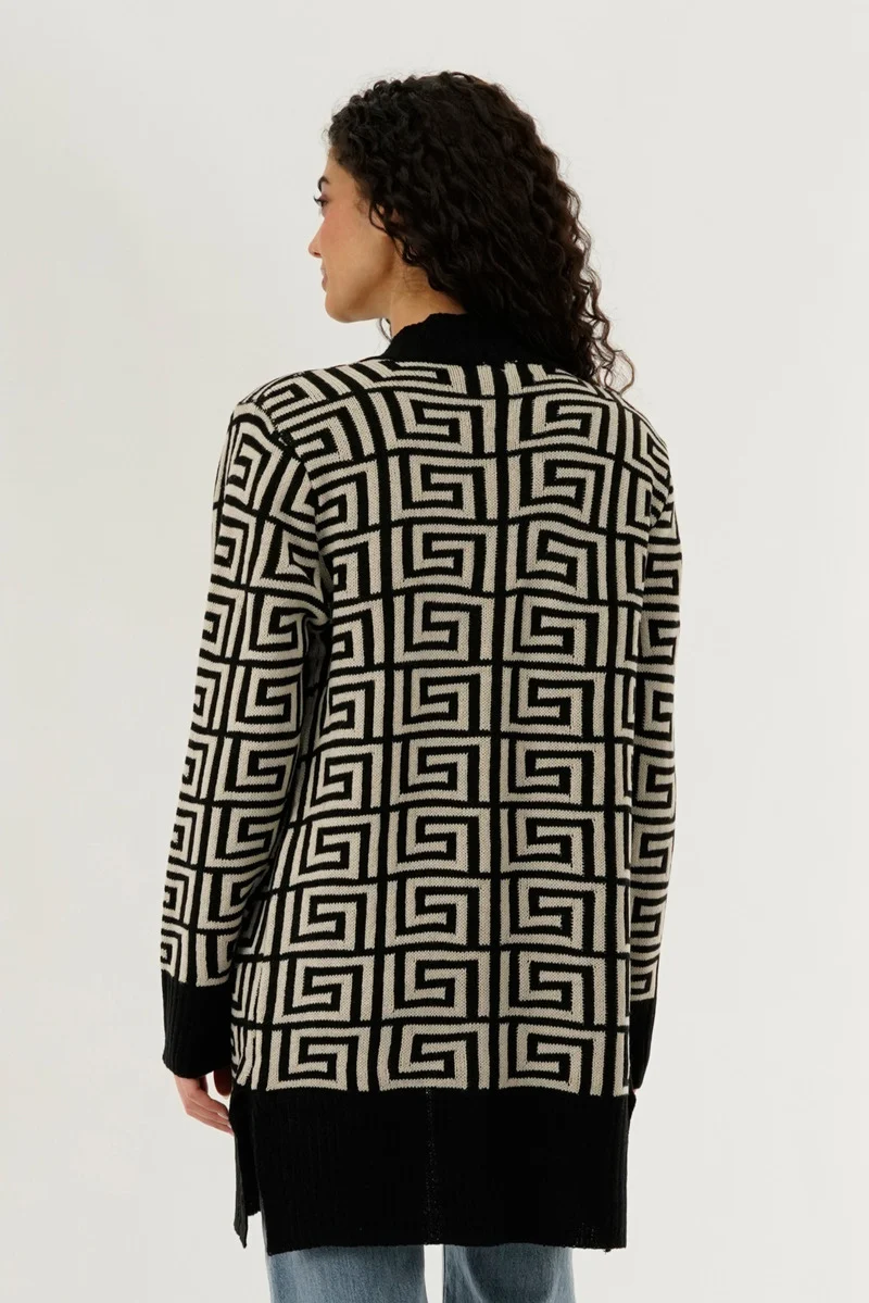 Long Printed Open Cardigan - Beige - Image 3