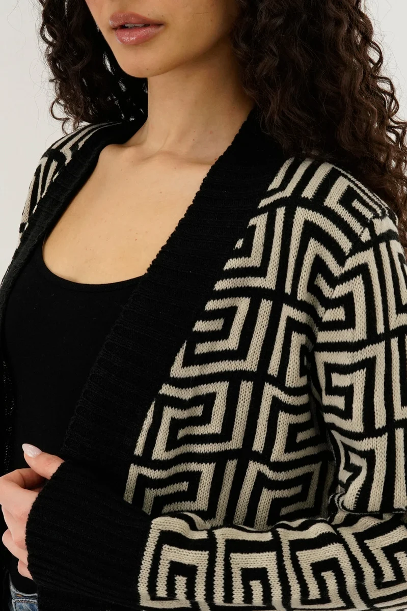 Long Printed Open Cardigan - Beige - Image 4