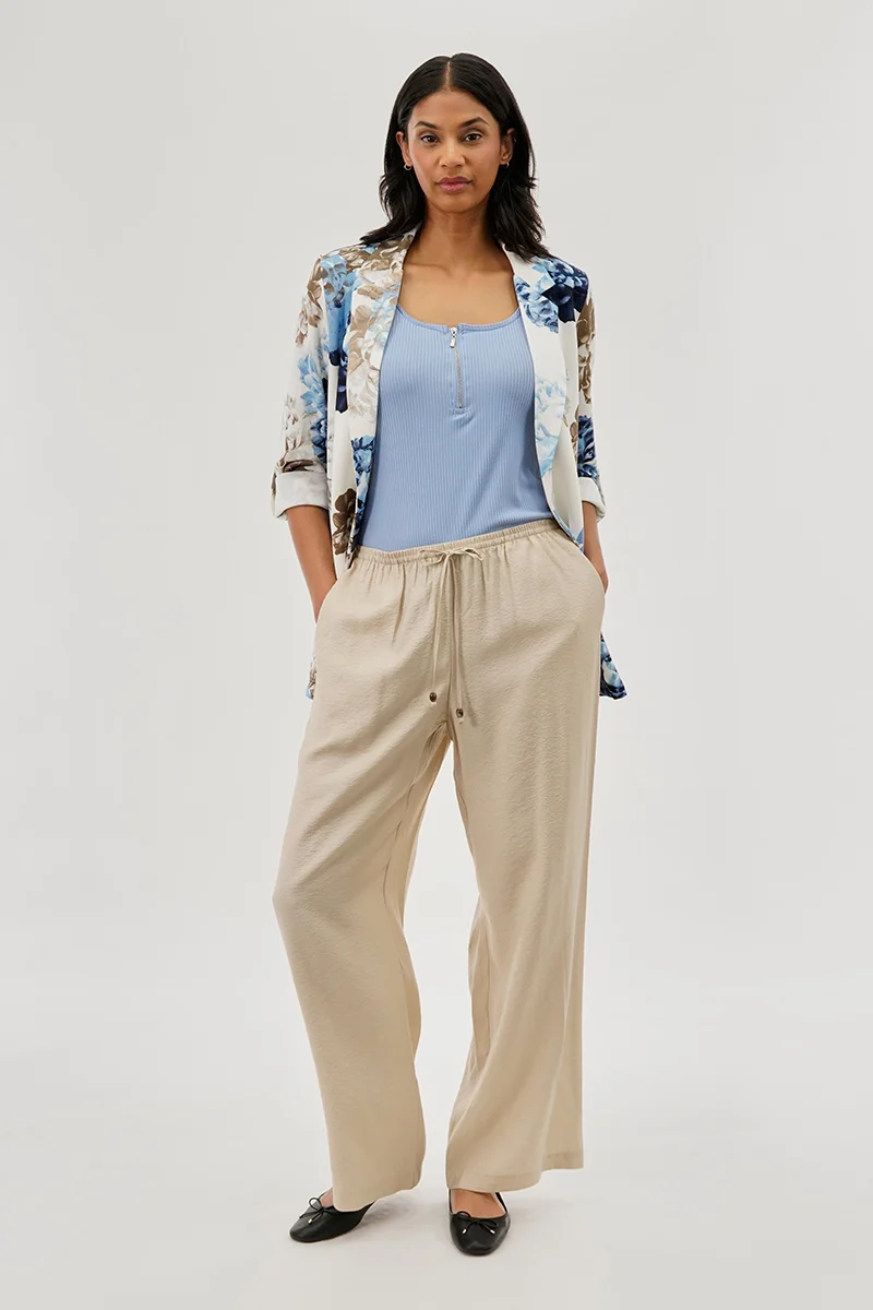 Floral Roll Up Sleeve Open Blazer - Blue - Image 5