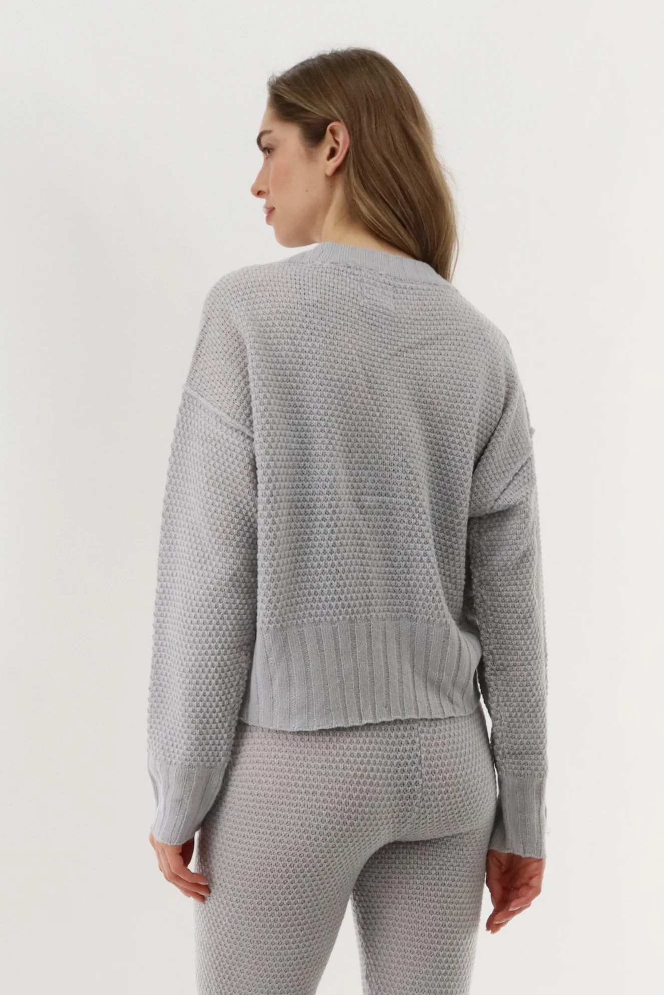 V-Neck Knit Cardigan - Grey - Image 3