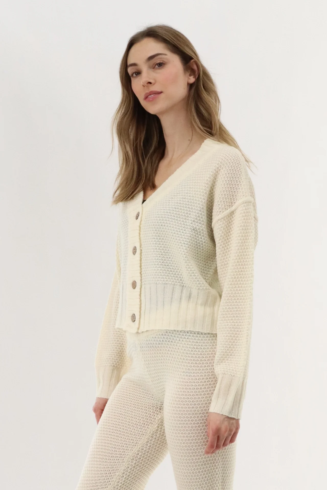 V-Neck Knit Cardigan - Cream - Image 2