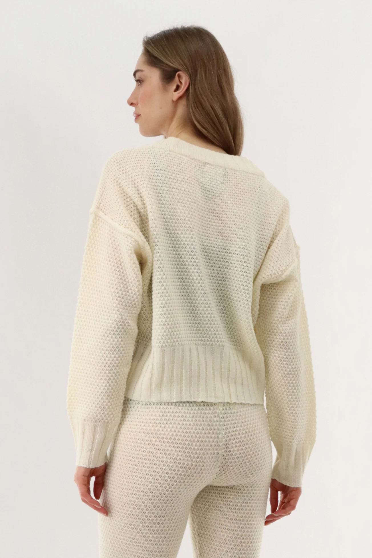 V-Neck Knit Cardigan - Cream - Image 3