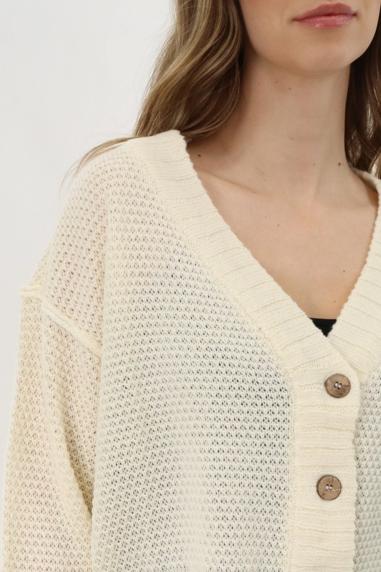 V-Neck Knit Cardigan - Cream - Image 4