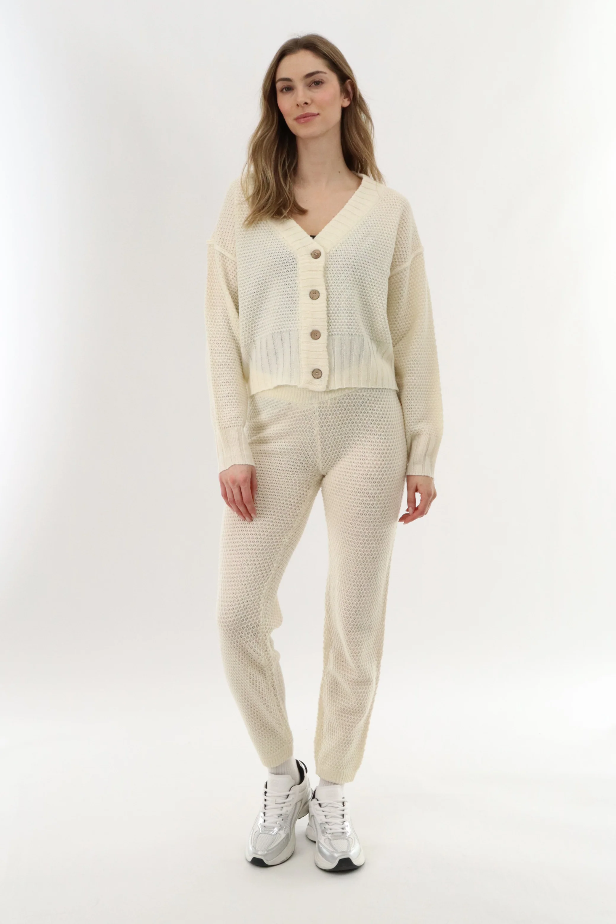 V-Neck Knit Cardigan - Cream - Image 5