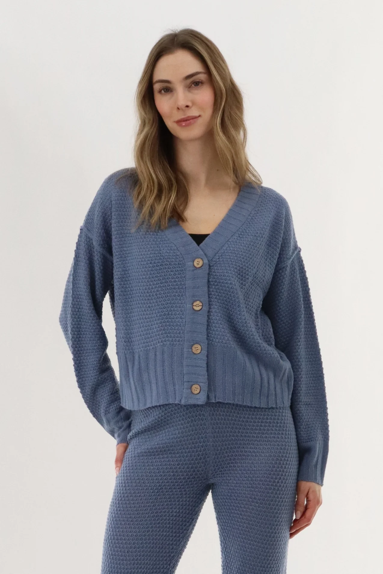 V-Neck Knit Cardigan - Blue