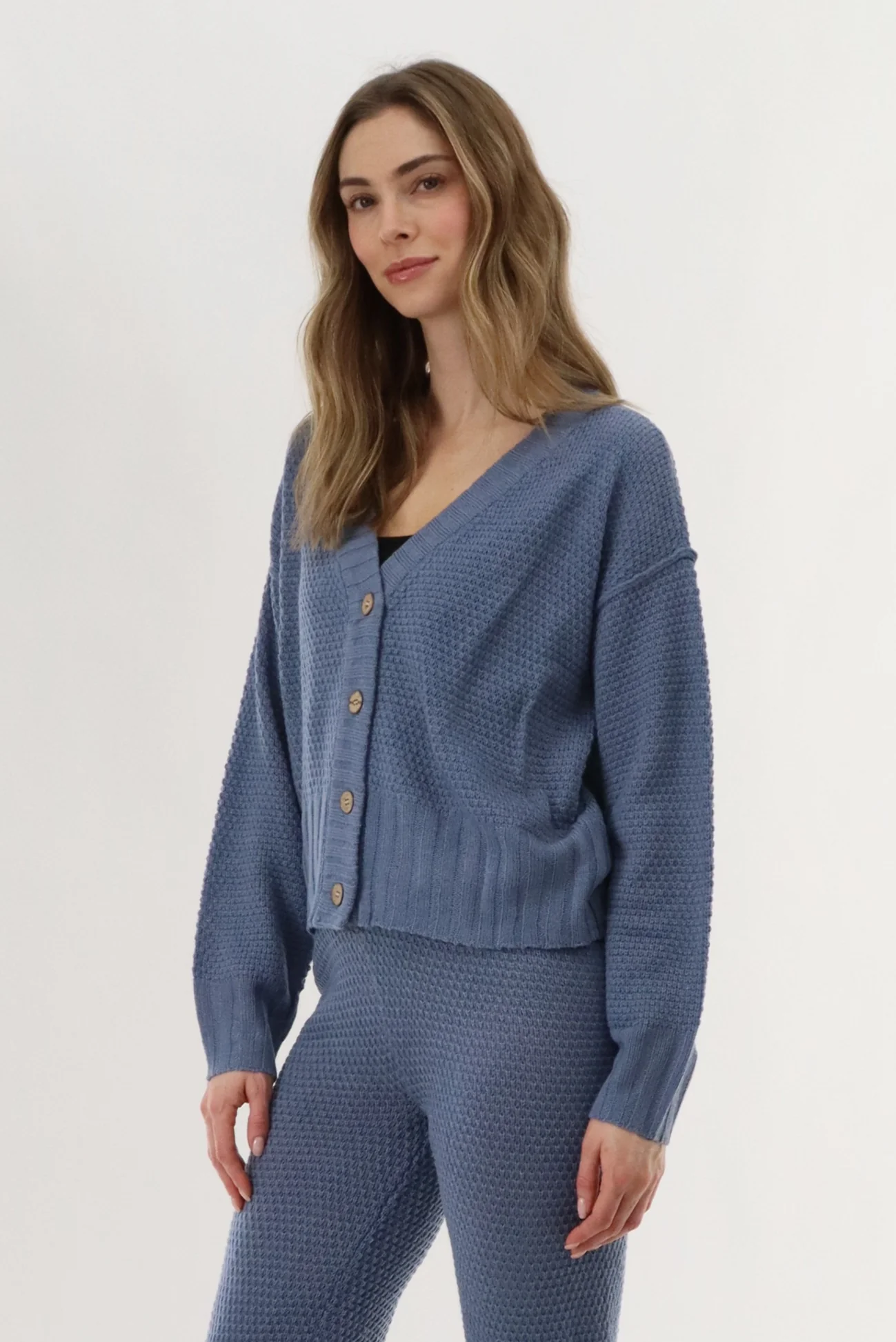 V-Neck Knit Cardigan - Blue - Image 2