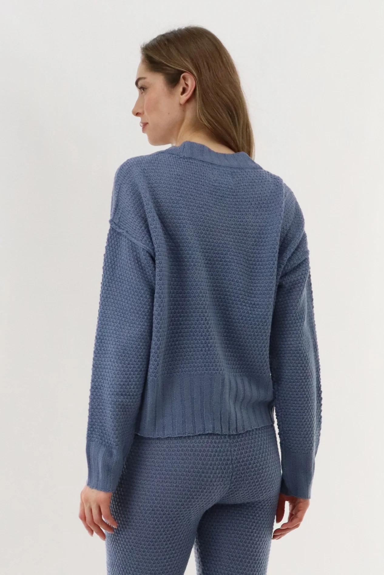 V-Neck Knit Cardigan - Blue - Image 3