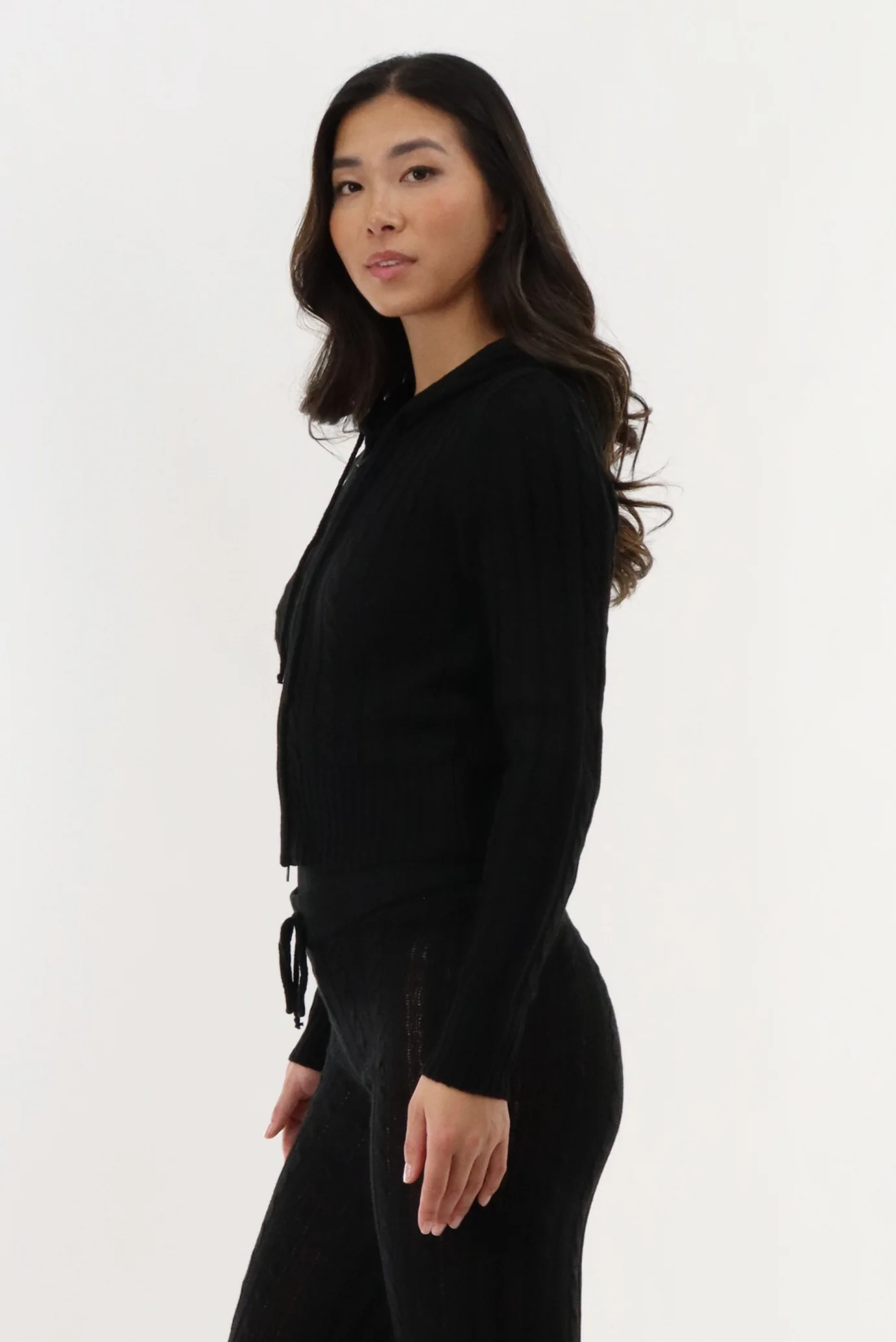 Cable Knit Zip Up Cardigan - Black - Image 2