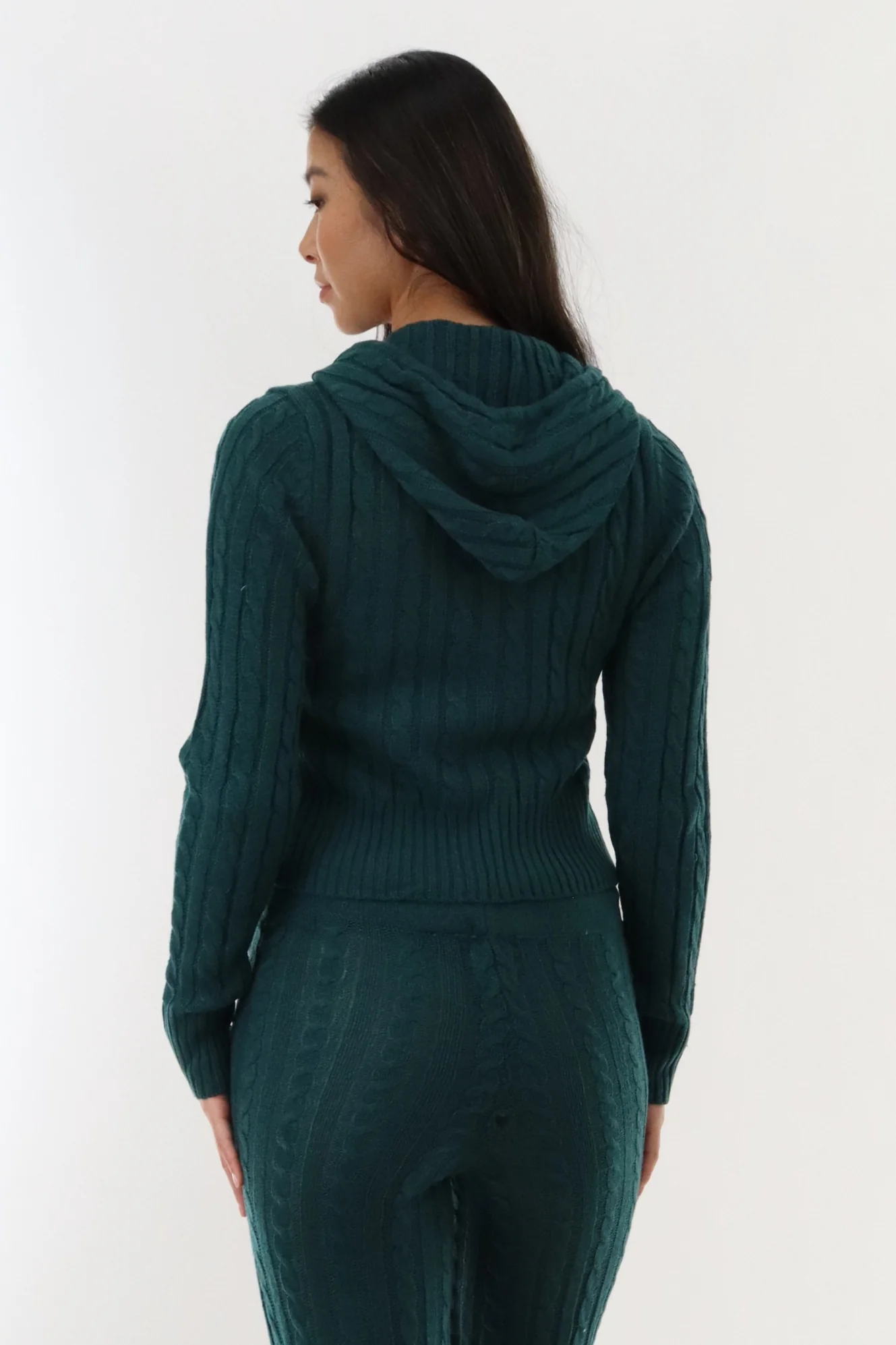 Cable Knit Zip Up Cardigan - Green - Image 3
