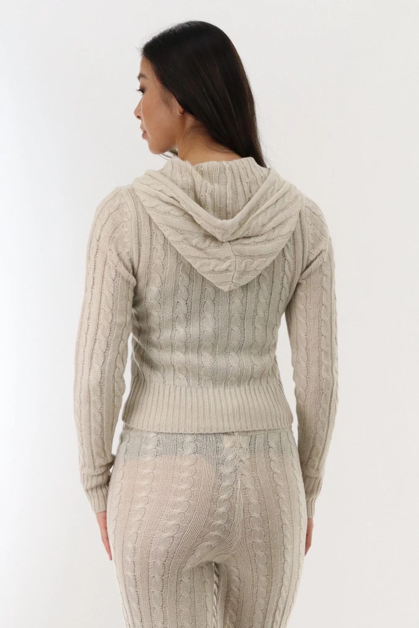 Cable Knit Zip Up Cardigan - Stone - Image 3
