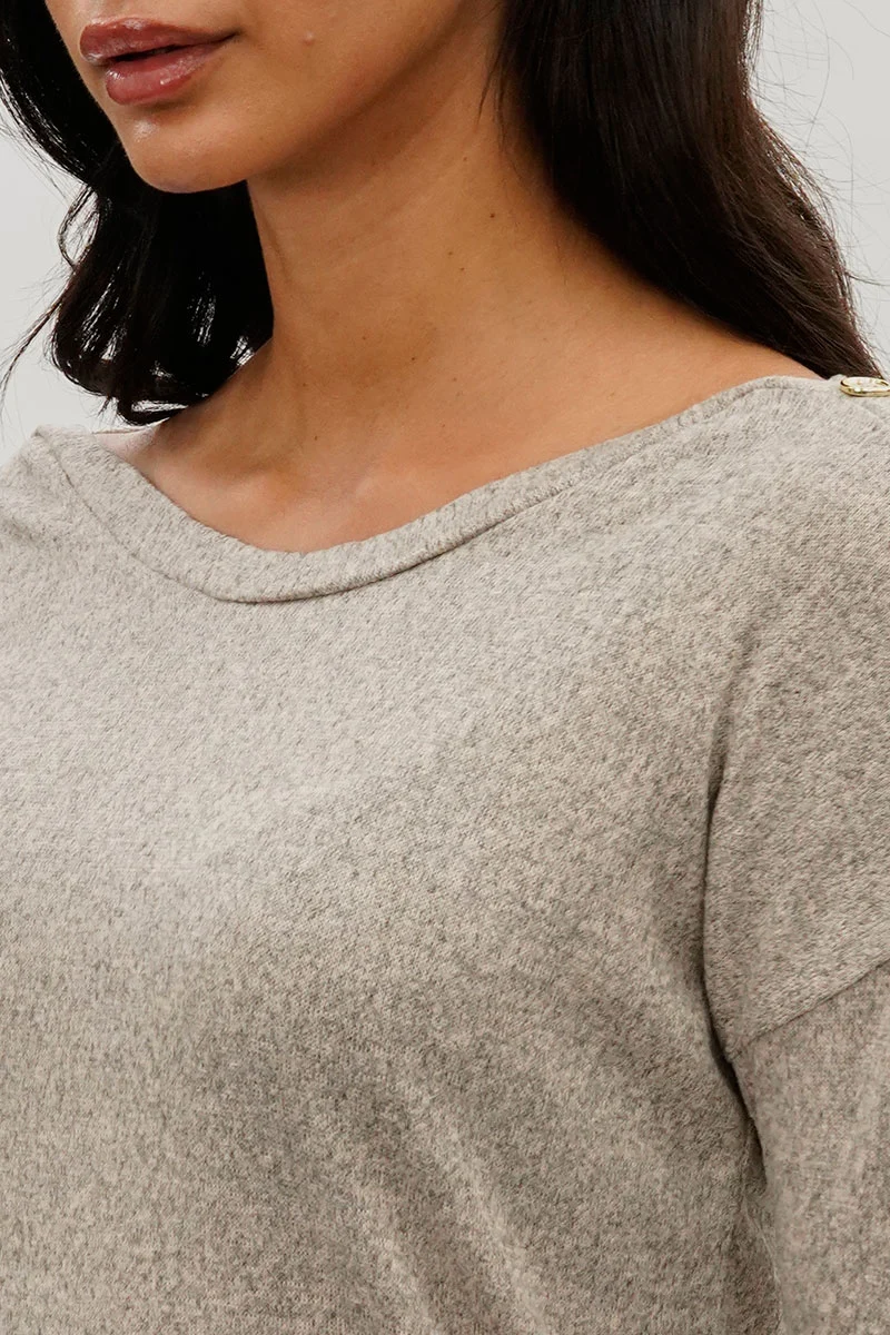 Boat Neck Button Detail Pullover Sweater - Cream - Image 4