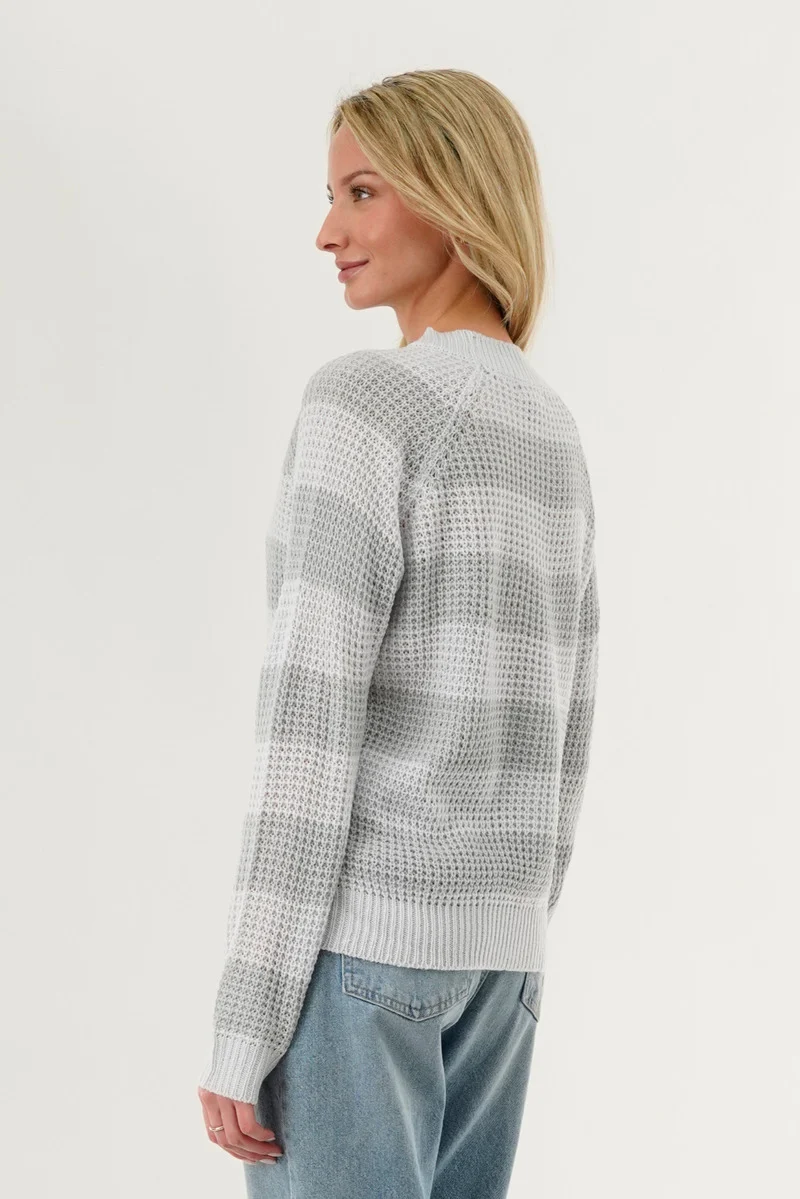Striped Knit Crewneck Pullover Sweater - Grey - Image 3