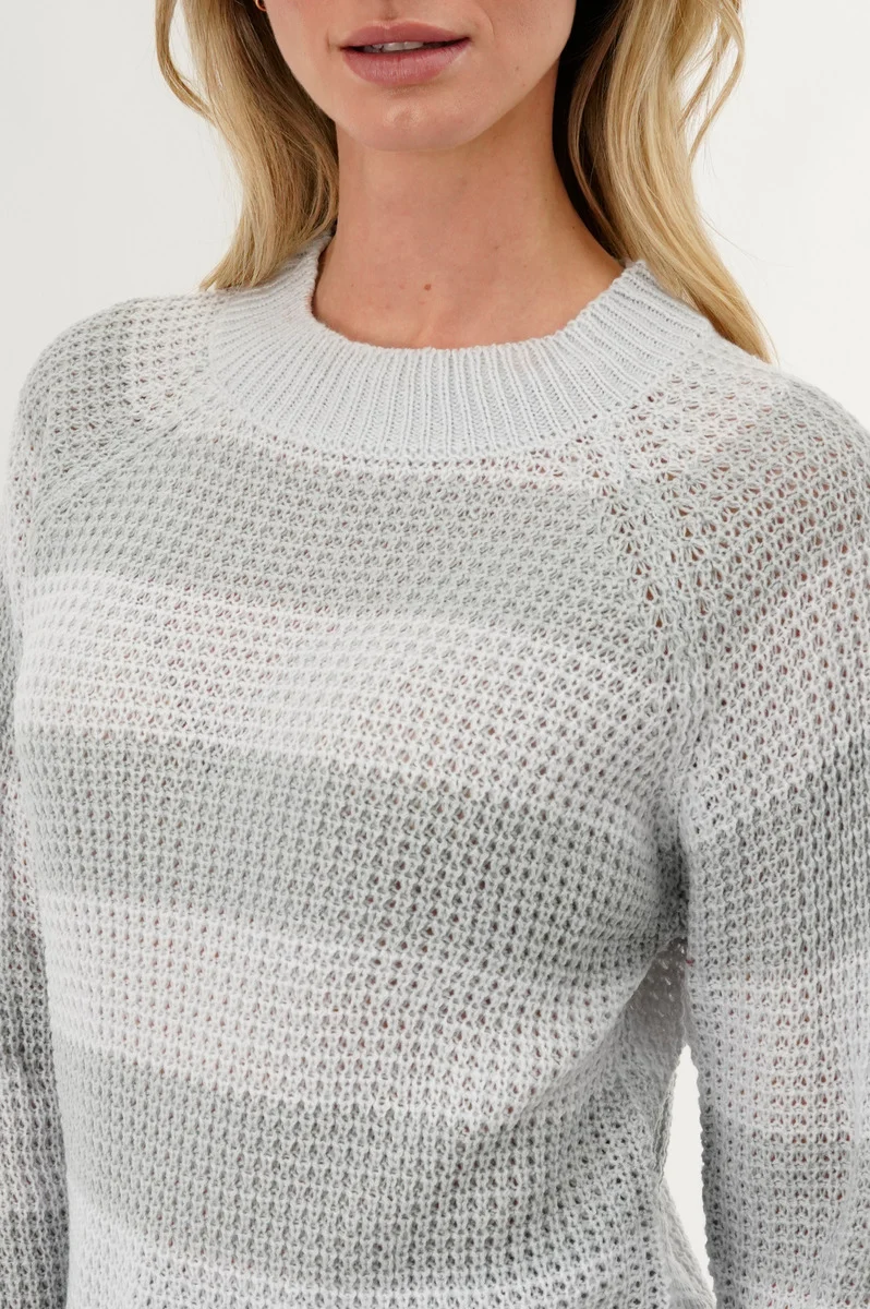Striped Knit Crewneck Pullover Sweater - Grey - Image 4