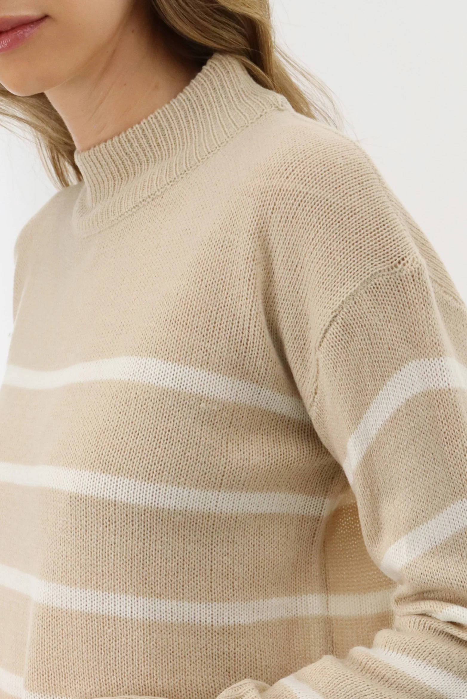 Striped Knit Pullover Sweater - Beige - Image 4