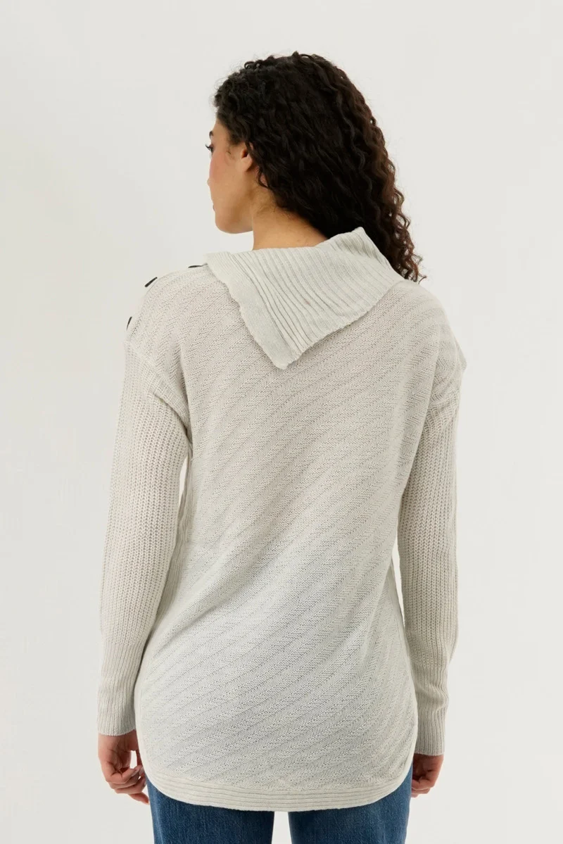High Neck Pullover Sweater - Cream - Image 3