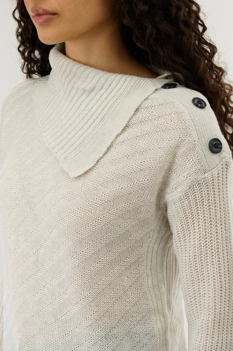 High Neck Pullover Sweater - Cream - Image 4