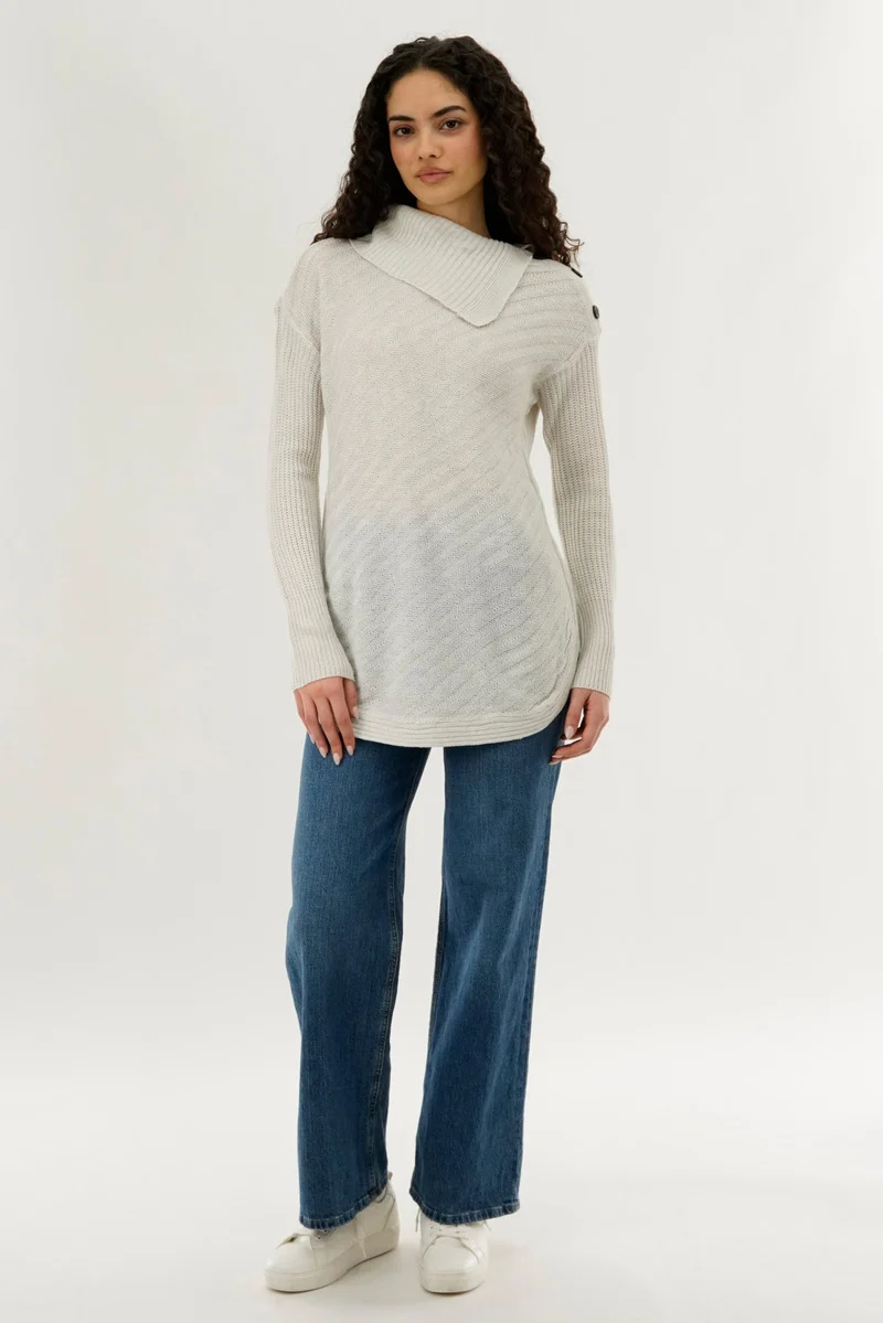 High Neck Pullover Sweater - Cream - Image 5