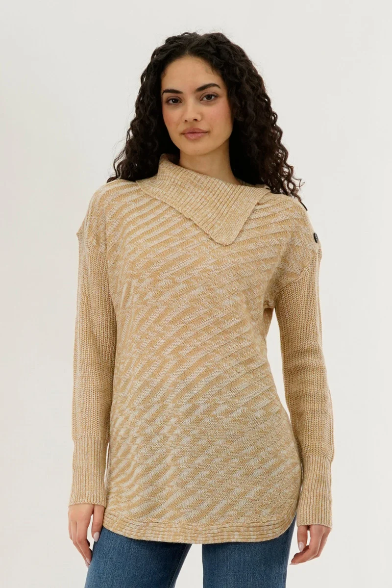 High Neck Pullover Sweater - Beige