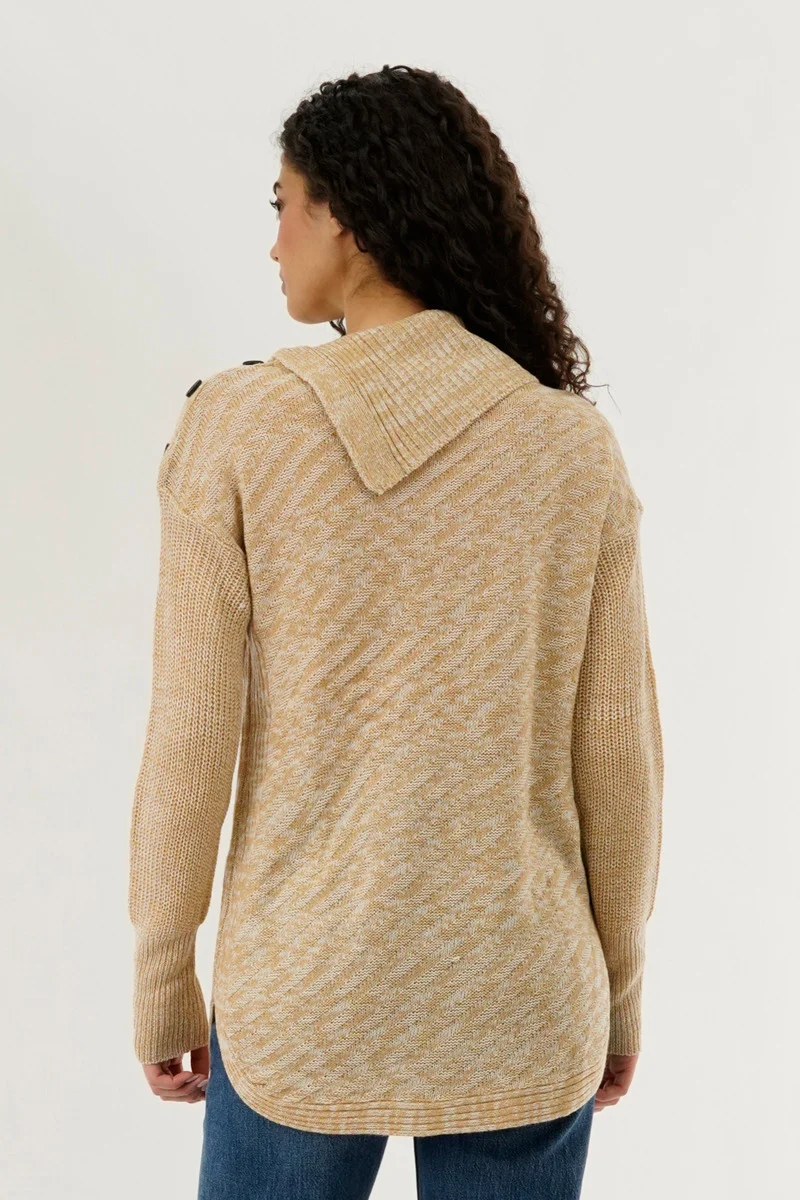 High Neck Pullover Sweater - Beige - Image 3