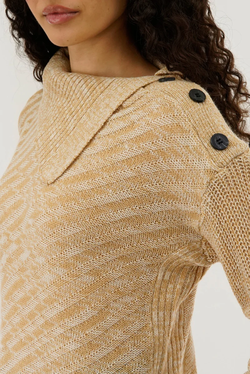 High Neck Pullover Sweater - Beige - Image 4