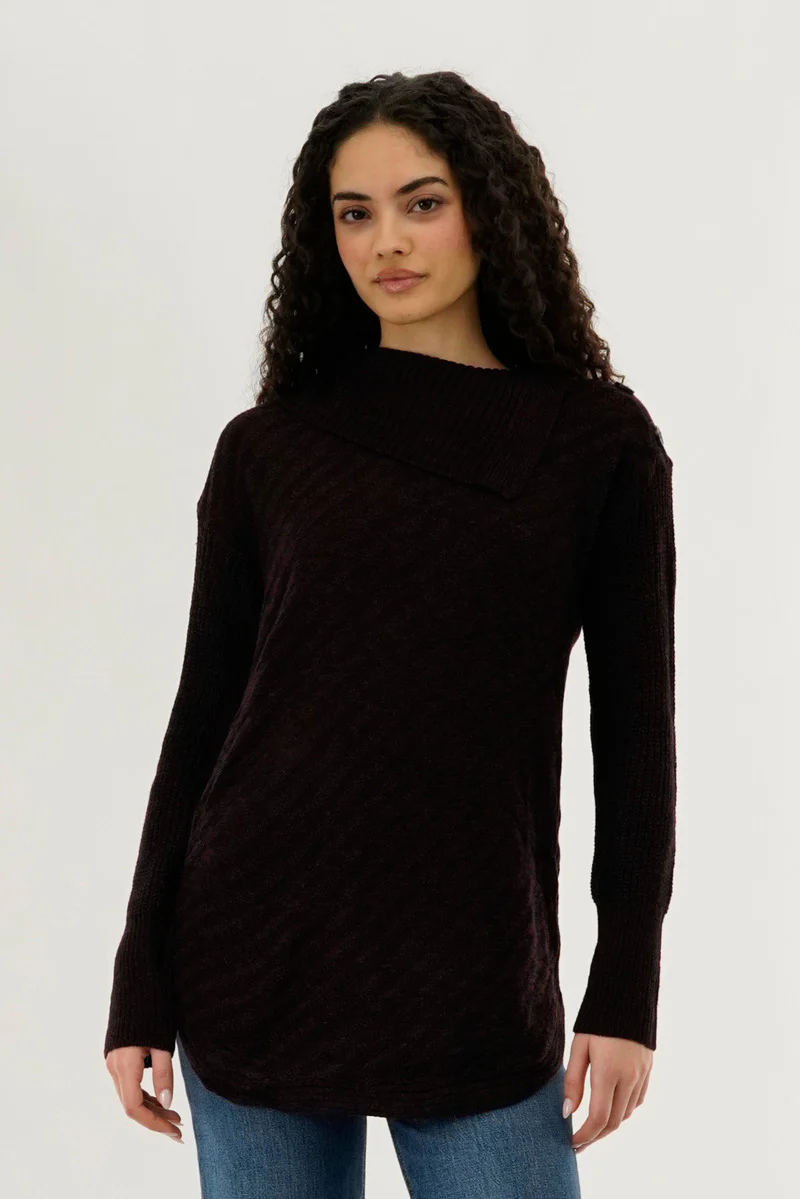 High Neck Pullover Sweater - Burgundy