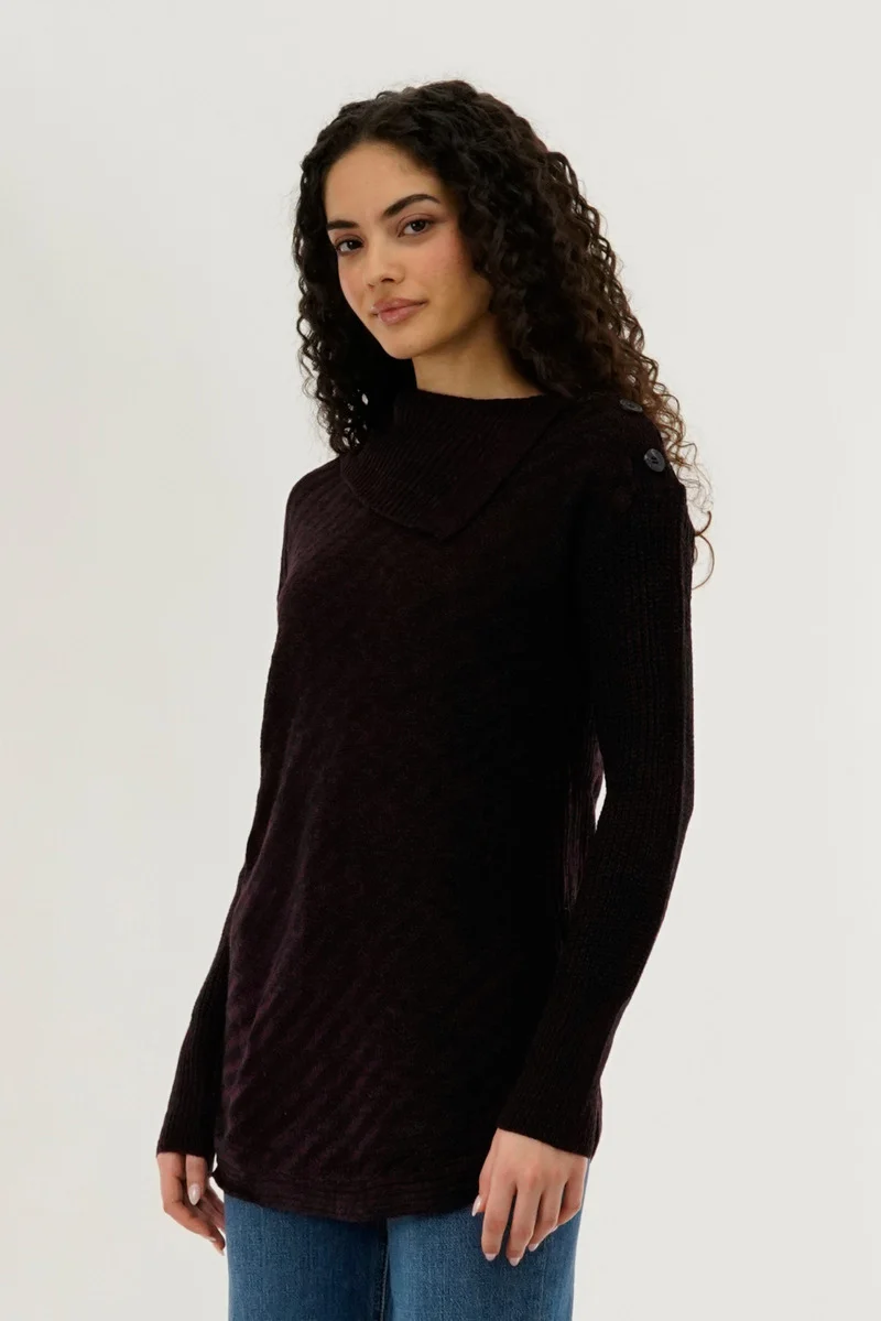 High Neck Pullover Sweater - Burgundy - Image 2