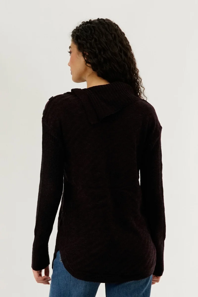 High Neck Pullover Sweater - Burgundy - Image 3