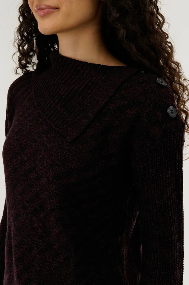 High Neck Pullover Sweater - Burgundy - Image 4
