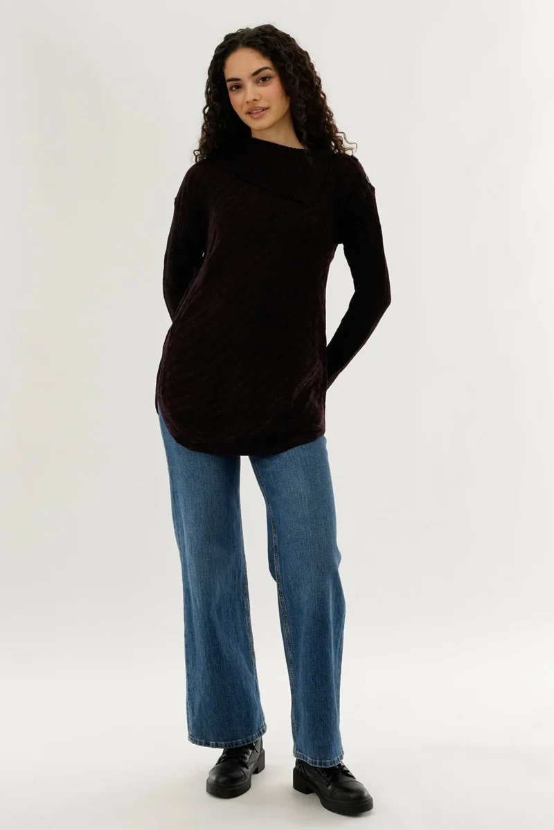 High Neck Pullover Sweater - Burgundy - Image 5