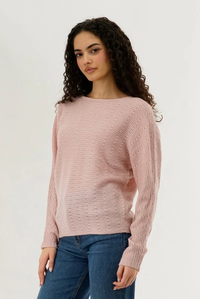 Cable Knit Pullover Sweater - Blush - Image 2