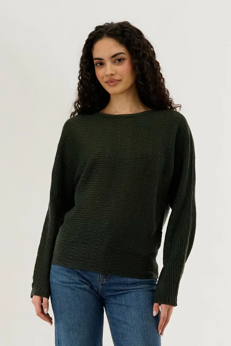 Cable Knit Pullover Sweater - Green