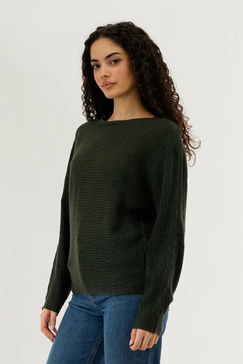 Cable Knit Pullover Sweater - Green - Image 2
