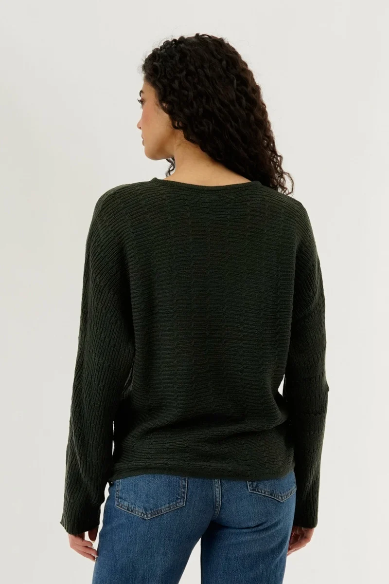 Cable Knit Pullover Sweater - Green - Image 3