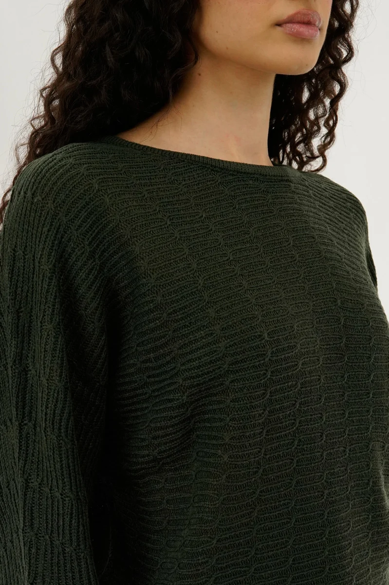 Cable Knit Pullover Sweater - Green - Image 4