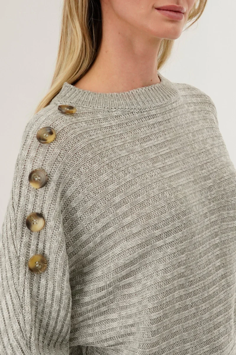 Ribbed Button Detail Pullover Sweater - Stone - Image 4