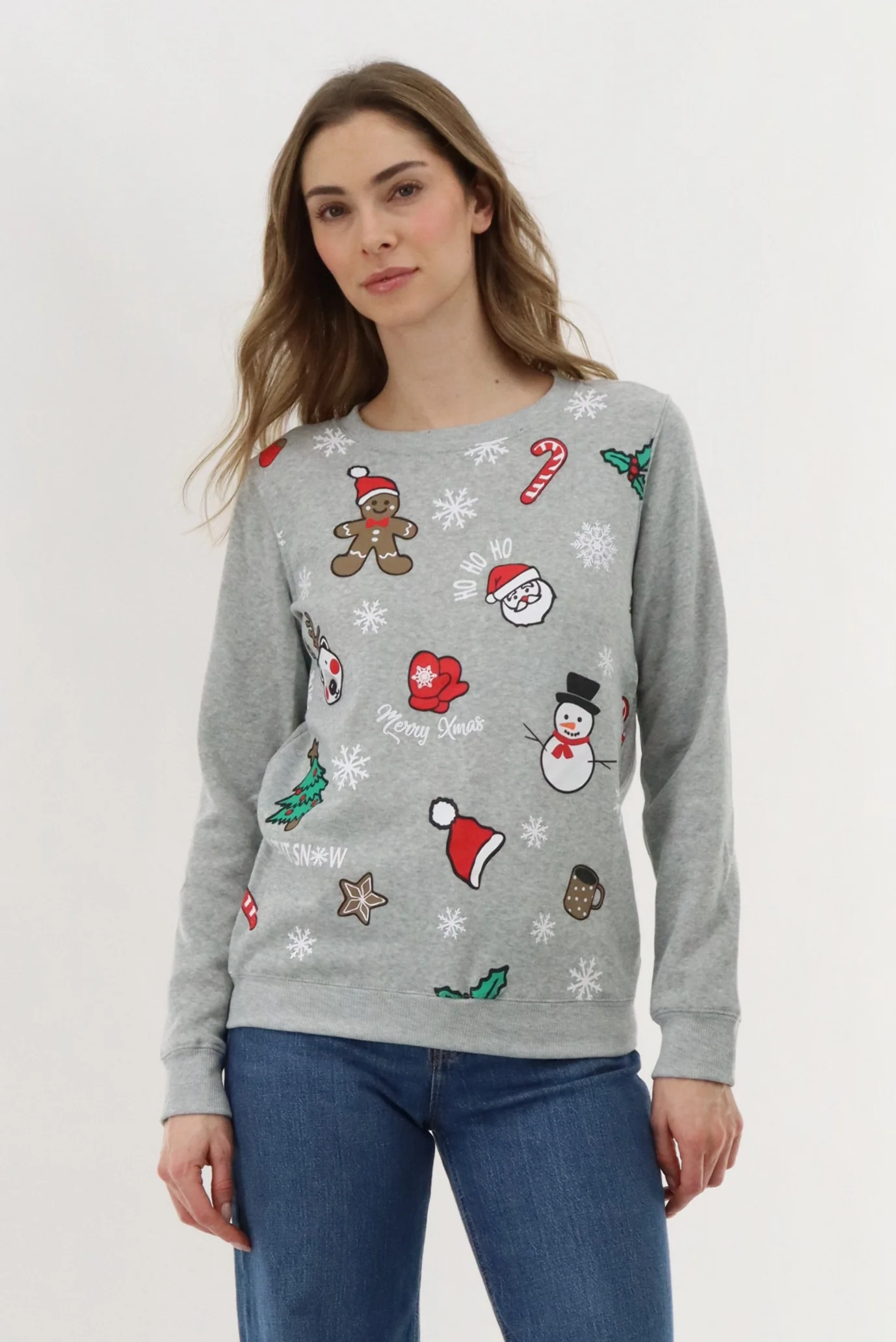 Printed Christmas Sweater - Grey