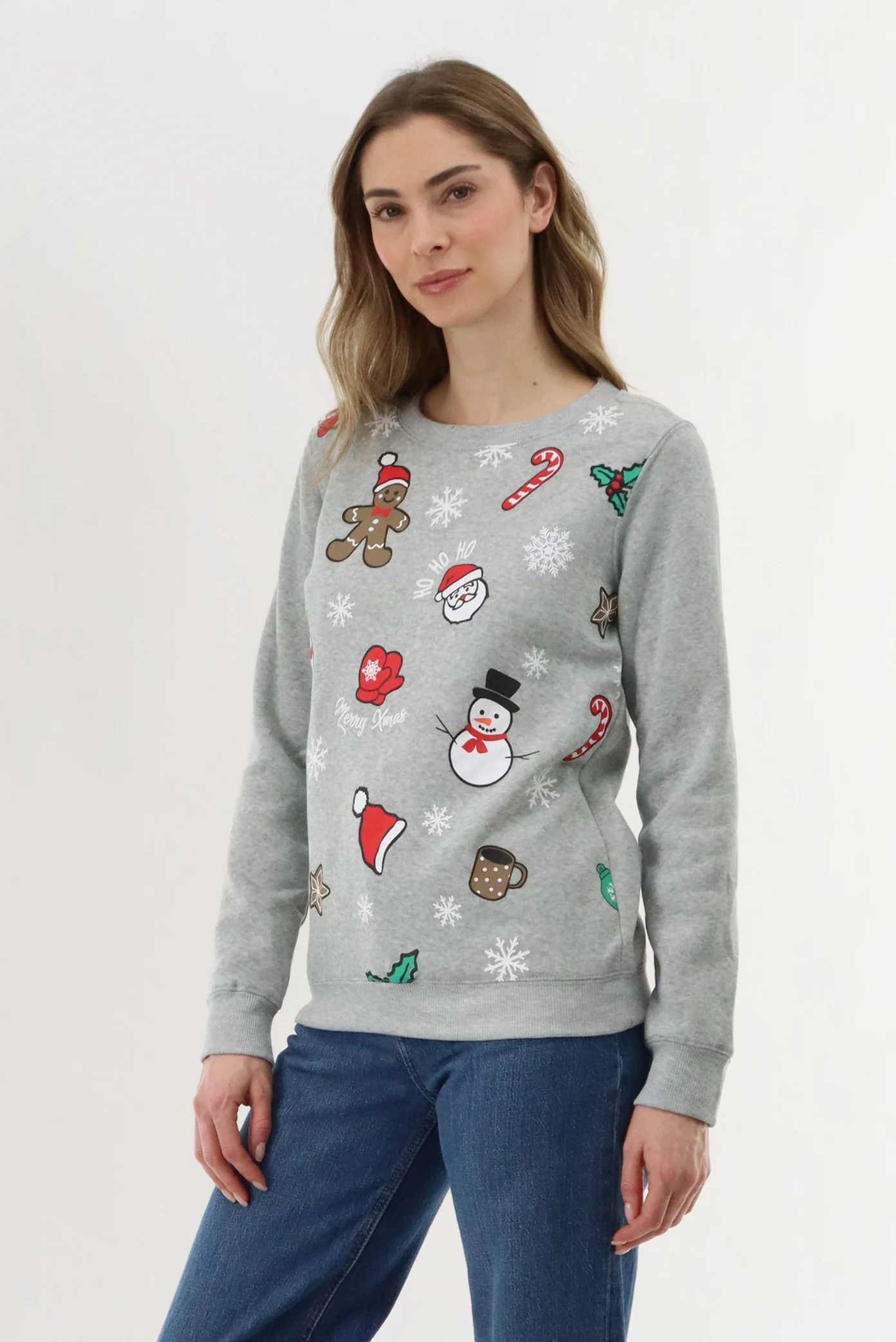 Printed Christmas Sweater - Grey - Image 2