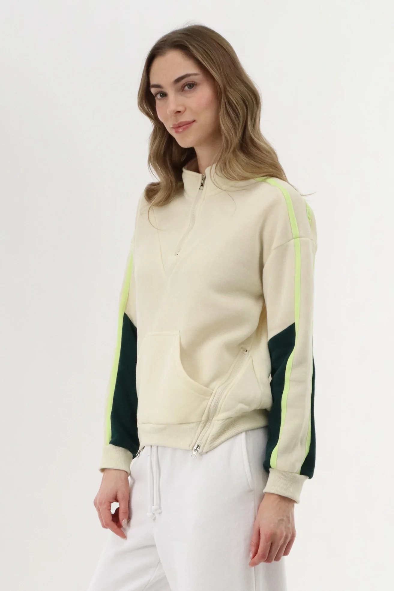 Fleece Pullover Sweater - Cream - Image 2