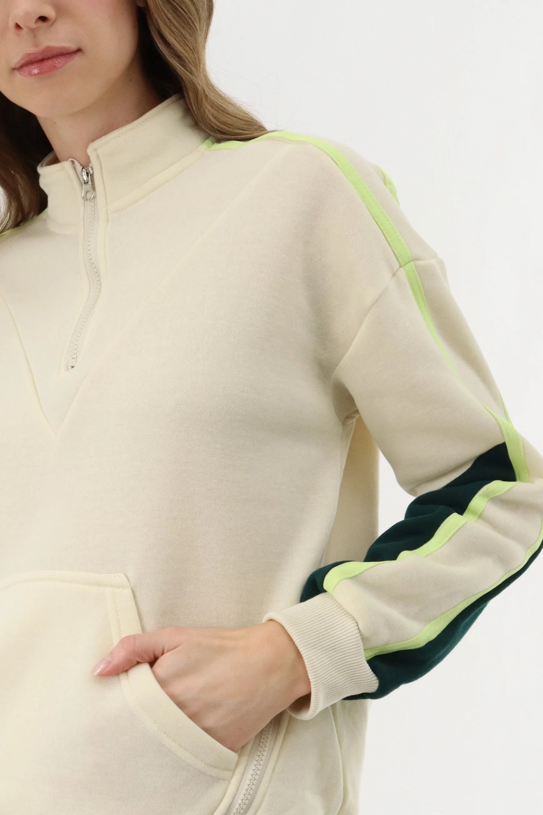 Fleece Pullover Sweater - Cream - Image 4