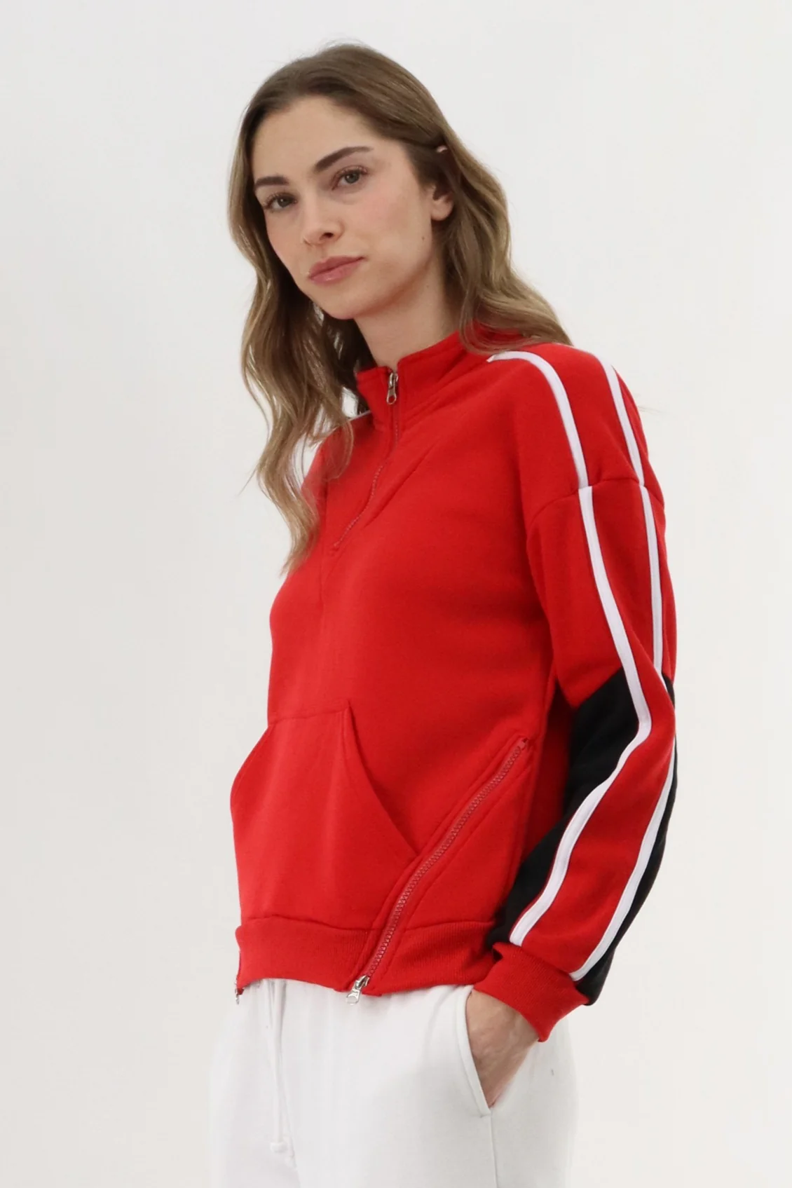 Fleece Pullover Sweater - Red - Image 2