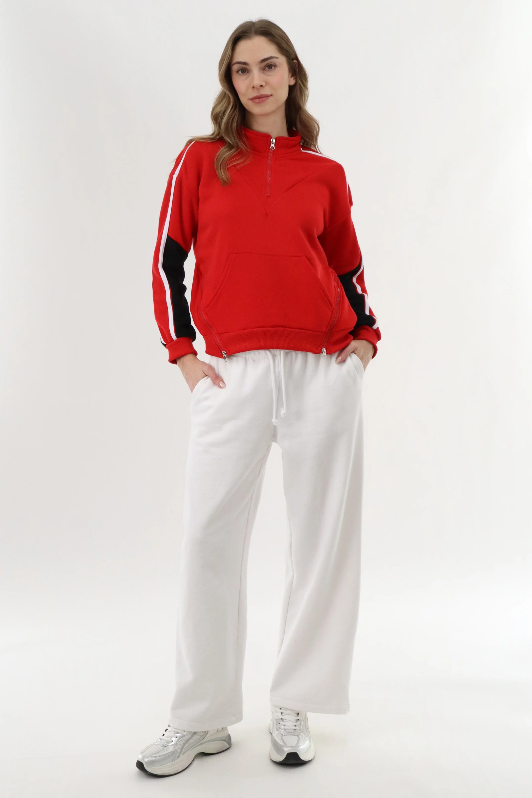 Fleece Pullover Sweater - Red - Image 5