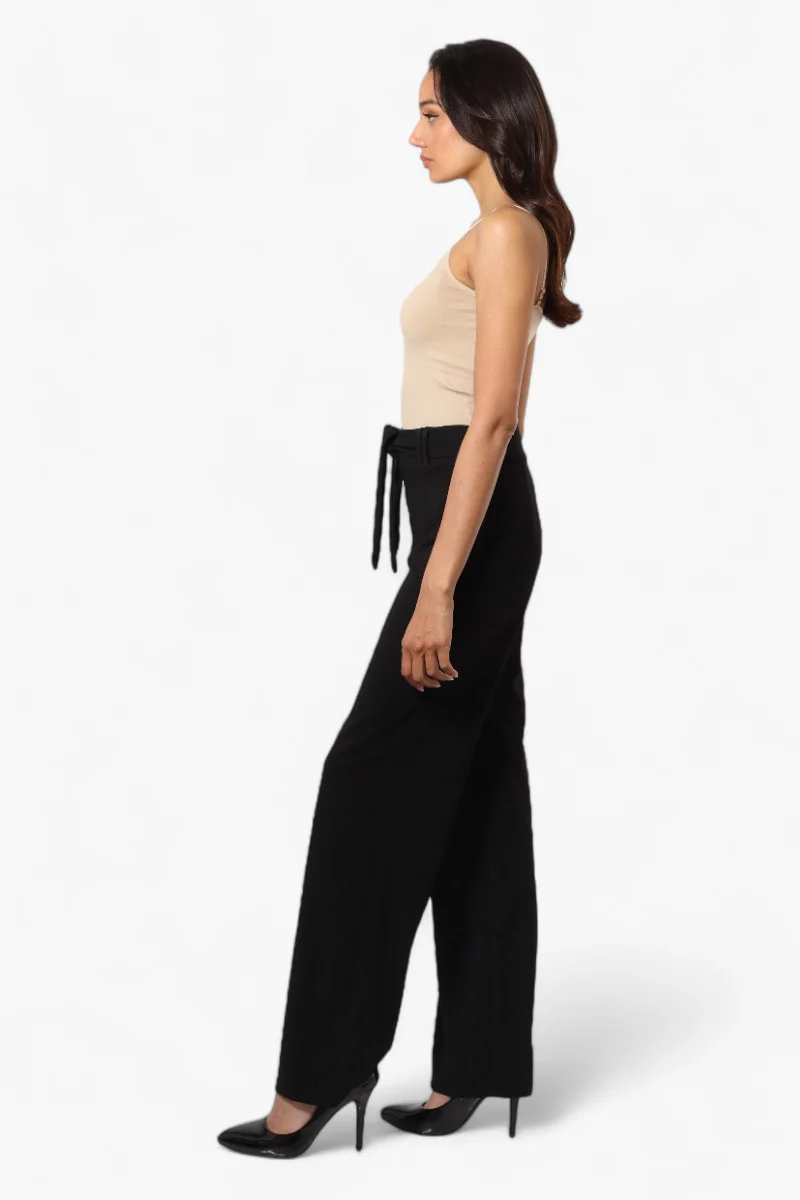 Solid Belted Pants - Black - Image 3