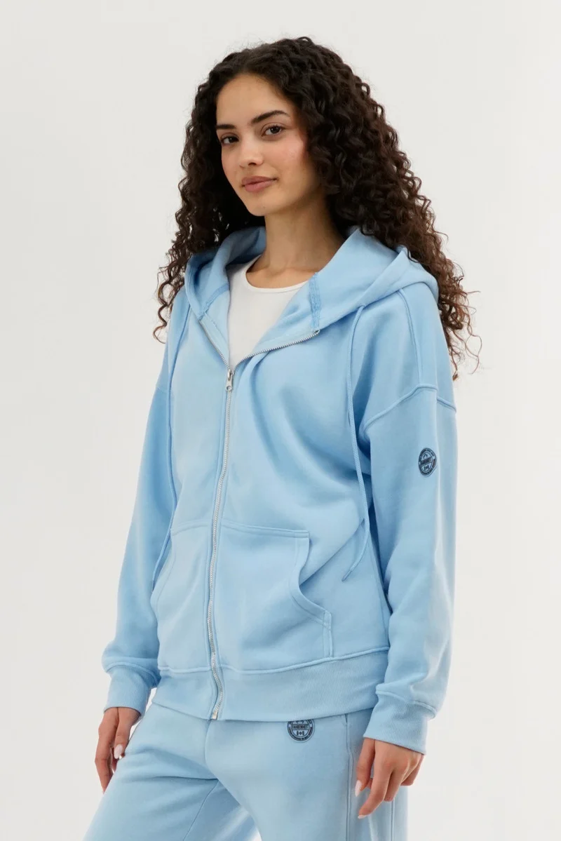 Zip Up Drop Shoulder Hoodie - Aqua - Image 2