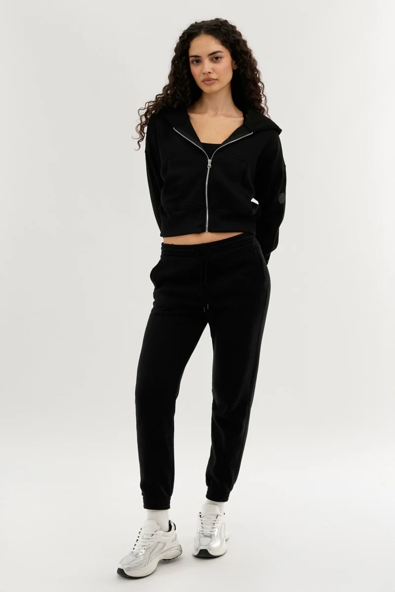 Cropped Zip Up Hoodie - Black - Image 5