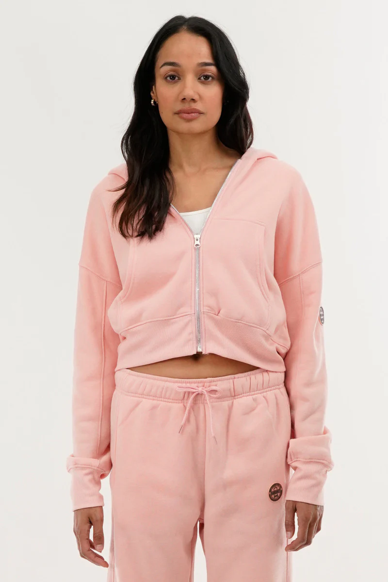 Cropped Zip Up Hoodie - Pink