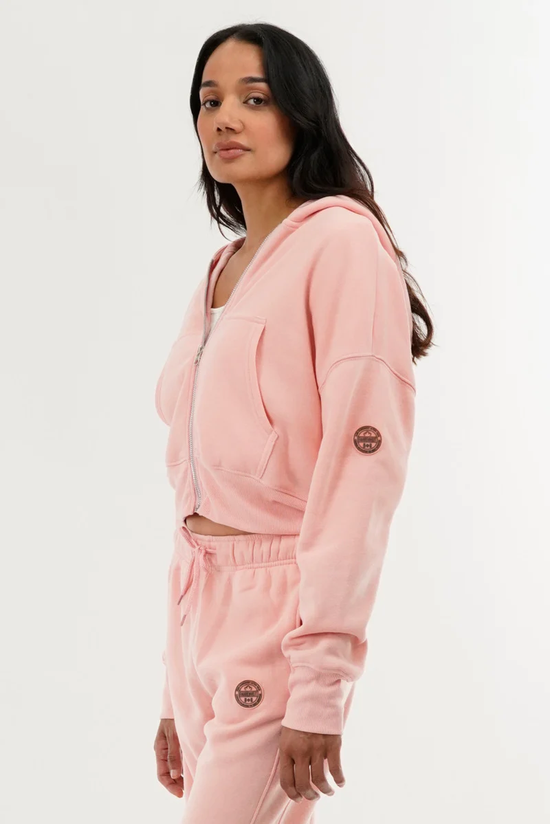 Cropped Zip Up Hoodie - Pink - Image 2