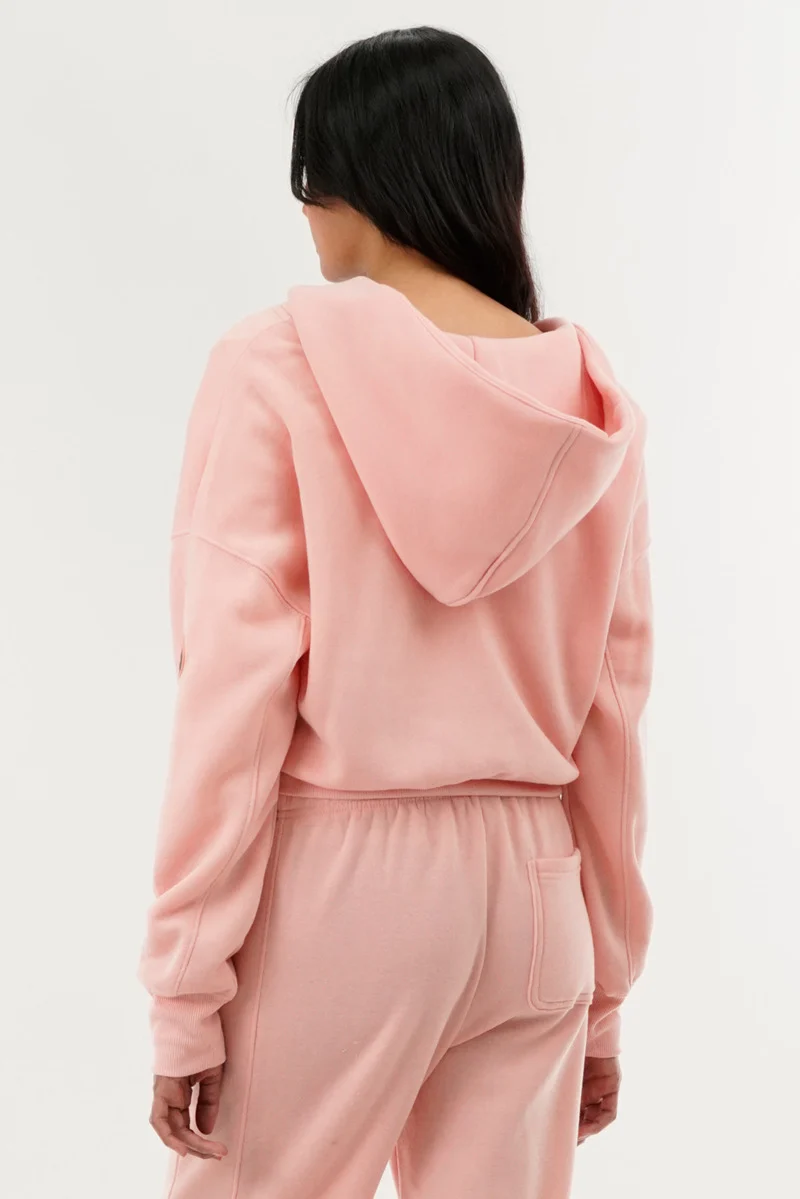 Cropped Zip Up Hoodie - Pink - Image 3